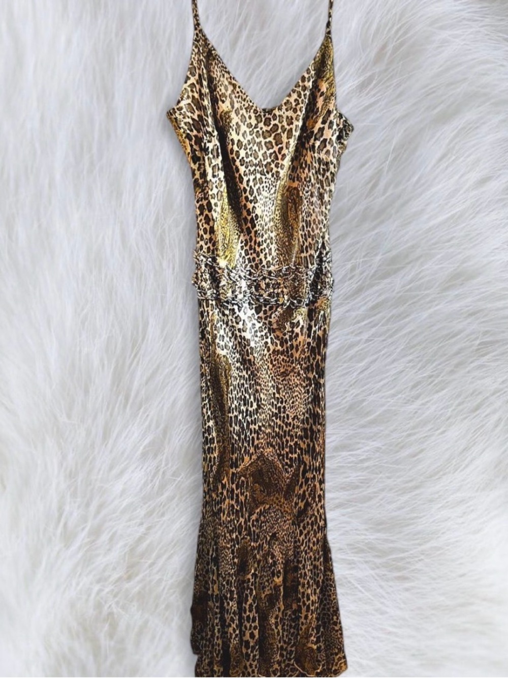 Caribbean Queen Leopard Print Silk Beaded Dress - Women's